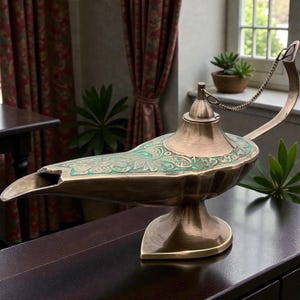 Solid Brass Aladdin Style Oil Lamp (6”, 7”, 8”, 10”) – Decorative Brass Burner Lamp | Reproduction Collectible