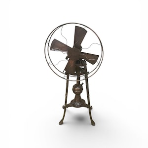 Classic Brass Pedestal Fan with Wooden Blades - Decorative Statement Piece