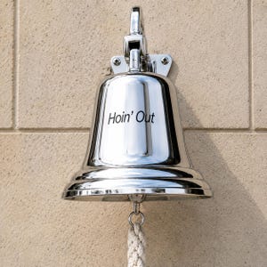 Polished Chrome Nautical Wall Bell with Rope Pull, Outdoor Porch Door Ship Dinner Bell, Marine Home Decor image 2