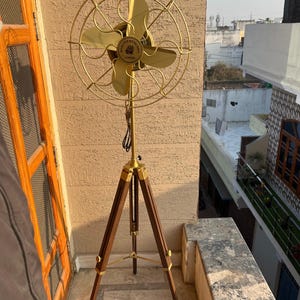 Nautical Retro Industrial Electric Fan with Wooden Tripod