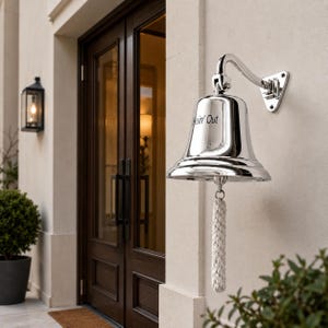 Polished Chrome Nautical Wall Bell with Rope Pull, Outdoor Porch Door Ship Dinner Bell, Marine Home Decor image 19