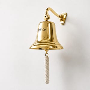 Polished Chrome Nautical Wall Bell with Rope Pull, Outdoor Porch Door Ship Dinner Bell, Marine Home Decor image 3