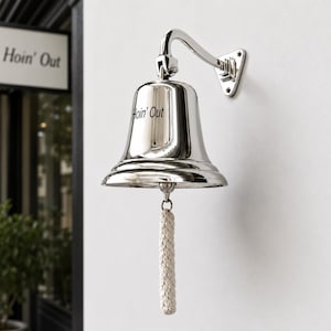 Polished Chrome Nautical Wall Bell with Rope Pull, Outdoor Porch Door Ship Dinner Bell, Marine Home Decor image 17