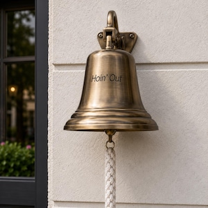 Polished Chrome Nautical Wall Bell with Rope Pull, Outdoor Porch Door Ship Dinner Bell, Marine Home Decor image 7