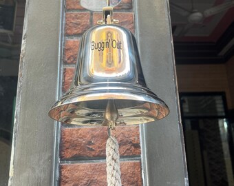 Nautical Brass Outdoor Porch Door Dinner Solid Brass Bell with Rope & Mounting Arm