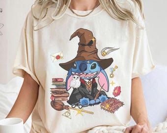 Maglietta vintage Disney Stitch Strega Halloween Zucca, maglietta Stitch Mago retrò anni '90, viaggio horror a Disneyland, maglietta horror del Magic Kingdom