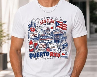 First Time In San Juan Puerto Rico T-Shirt - Viral Meme Video Song Vacation, Puerto Rican Boricua Pride Gift Unisex Tee