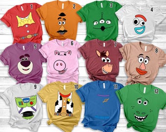 Maglietta coordinata per la famiglia con contorno del viso di Toy Story Disney, maglietta di Halloween a tema Toy Story, compleanno di gruppo Disney, Buzz Lightyear, Woody, Jessie