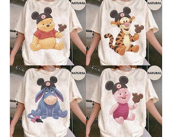 Vintage Disney Winnie The Pooh Teddy Shirt, Retro 90s Pooh Tigger Eeyore Piglet Friends Mickey Ears Watercolor Tee, Family Group Matching