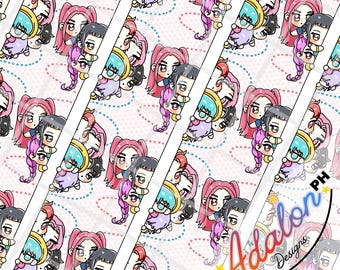 Patrón sin costuras dibujado a mano de adorables cazadores de K-Pop (arte digital)