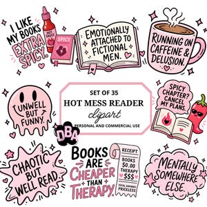 Hot Mess Reader Clipart | 35 BookTok-citat | Smutty Book Club | Spicy Book Lover bild 1