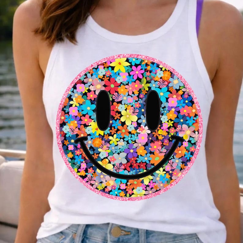Floral Smiley Face PNG | Bright Retro Flower Smiley | Colorful Groovy ...