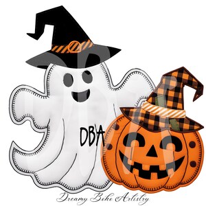 Patchwork Ghost Pumpkin PNG | Cutesy Halloween Shirt Design | Buffalo Plaid Witch Hat | Spooky Sublimation