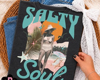 Salty Soul PNG | Retro Beach Summer Design | Coastal Cowgirl Sublimation | Vintage Beachy Summertime Shirt