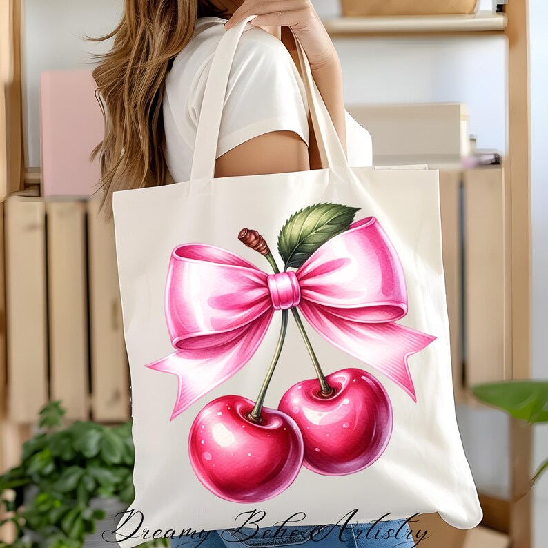 Cute Coquette Cherry PNG, Cherries Sublimation Design, Cherry Clipart, Popular Trendy Cherries with Bow Digital Download, Summer PNG