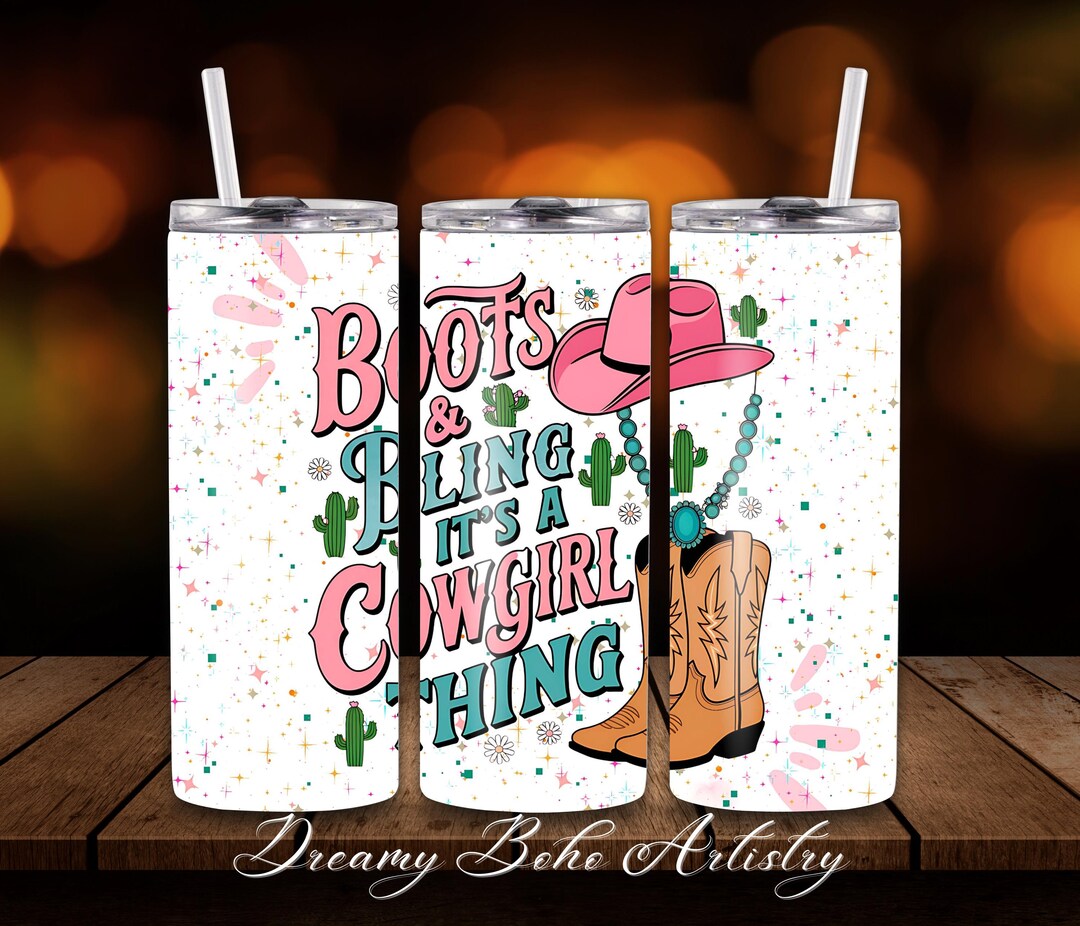 Cowgirl Boots and Bling Tumbler Wrap 20 Oz Skinny Tumbler Sublimation ...