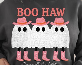 Boo Haw PNG / Fantasma vaquero PNG / Diseño de camiseta de Halloween del Oeste / Lindo y espeluznante / Opción desgastada