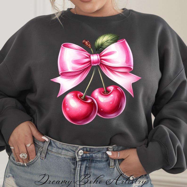 Cute Coquette Cherry PNG, Cherries Sublimation Design, Cherry Clipart, Popular Trendy Cherries with Bow Digital Download, Summer PNG