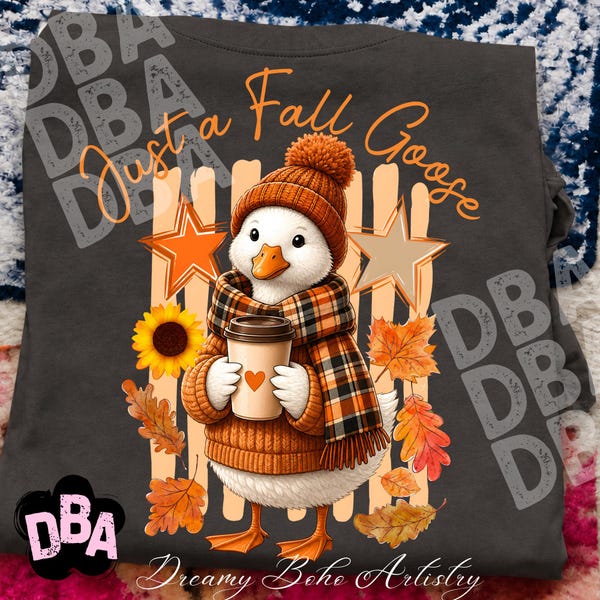 Striped Preppy Fall Goose PNG Cozy Autumn Coffee Goose Shirt Sublimation Design