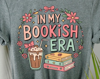 In My Bookish Era PNG File, Coffee Lover Trendy Bookworm Bibliophile Book Lover Design for Stickers, Bookmarks, T-shirts, Tote Bags etc.