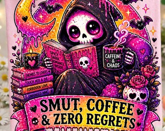 Smut Coffee Zero Regrets PNG | Spicy Book Lover Design | BookTok Reader | Trendy Bookish Sublimation