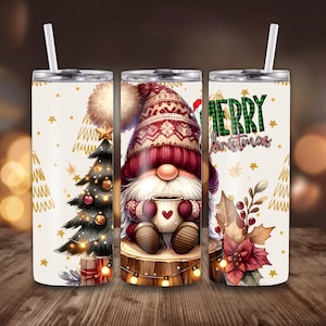 Bundle d'emballage de gobelet gnomes de Bourgogne, 20 oz design en sublimation de gobelet maigre, emballage de gobelet droit, téléchargement numérique PNG