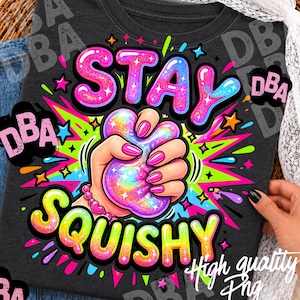 Stay Squishy PNG | Uroczy wzór łagodzący stres | Jasna koszulka w stylu retro pop