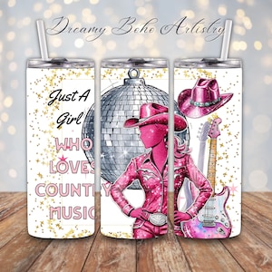 Musique country Girl Tumbler Wrap 20 oz Skinny Tumbler Sublimation Design, Wrap de verre droit, téléchargement numérique PNG