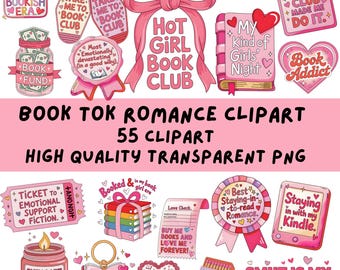 Booktok PNG Bundle | Romance Reading Stickers | Pink Book Lover Clip art | Trendy Designs