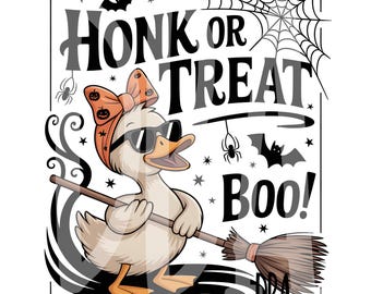 Honk or Treat PNG | Funny Halloween Goose Witch Design | Cutesy Spooky Goose Shirt  | Sublimation