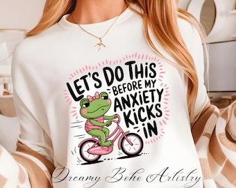 Lustiges Frosch-Zitat zum Thema Angst (PNG) | Trendige Cliparts zum Thema mentale Gesundheit | Digitaler Download