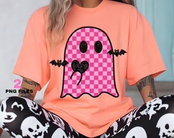 Pink Checkered Ghost PNG | Girly Halloween Ghosty Design | Cutesy Spooky PNG | Pastel  Sublimation