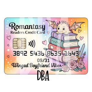 Tarjeta de crédito para lectores de Romantasy, PNG / Amante de la lectura, Salud mental literaria, PNG, Sublimación para amantes de los libros de Booktrovert