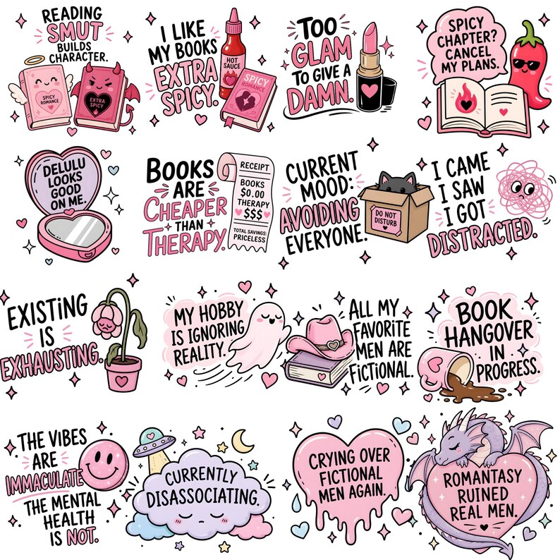 Hot Mess Reader Clipart | 35 BookTok-citat | Smutty Book Club | Spicy Book Lover bild 4