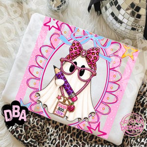 Diseño de sublimación espeluznante PNG de profesora preppy a rayas con lazo coqueto para la vuelta al cole imagen 11