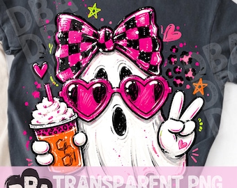 Ghost Girl Era PNG Pink Bow Coffee Coquette Halloween Shirt Design