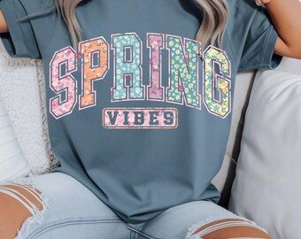 Spring Vibes PNG | Floral Varsity Spring Sublimation | Easter Preppy Graphic