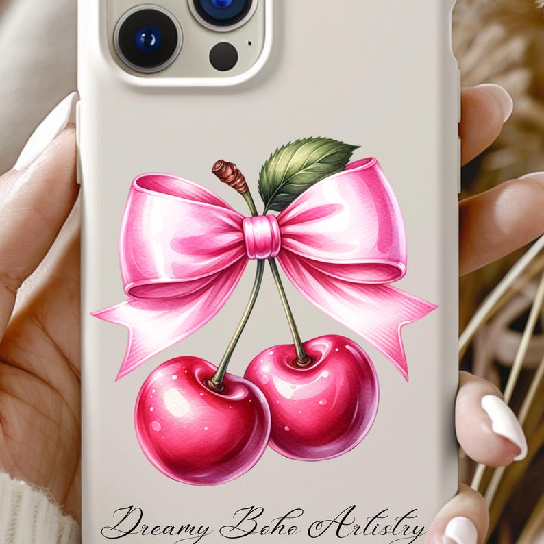 Cute Coquette Cherry PNG, Cherries Sublimation Design, Cherry Clipart, Popular Trendy Cherries with Bow Digital Download, Summer PNG