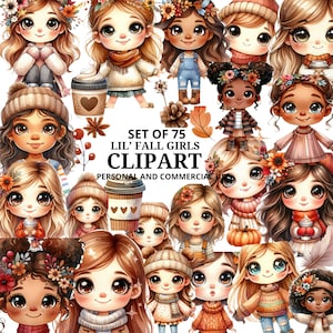 Lil Fall Girls Clipart, Fall Girl PNG, Fall Girl wall art, Digital Girls ,Autumn themed clipart, Instant Download, CU