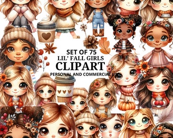 Lil Fall Girls Clipart, Fall Girl PNG, Fall Girl wall art, Digital Girls ,Autumn themed clipart, Instant Download, CU