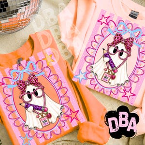 Diseño de sublimación espeluznante PNG de profesora preppy a rayas con lazo coqueto para la vuelta al cole imagen 15