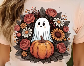 Halloween Ghost Pumpkin PNG: Boho Floral Fall Clipart (Digital Download)