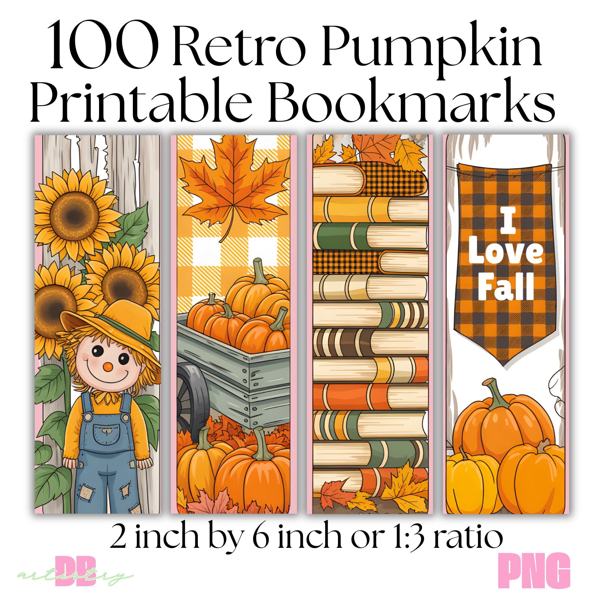 100 Pumpkin Bookmark PNG Bundle | Fall Bookish Bookmarks | Instant ...