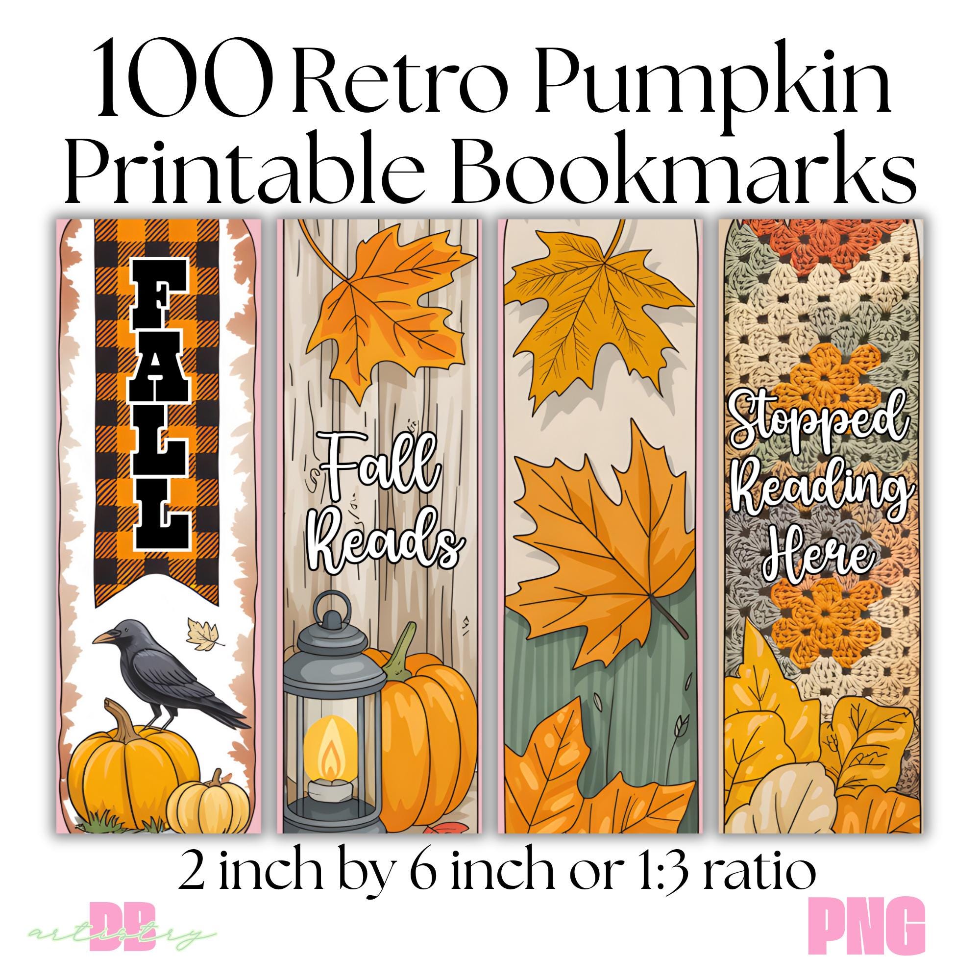 100 Pumpkin Bookmark PNG Bundle | Fall Bookish Bookmarks | Instant ...