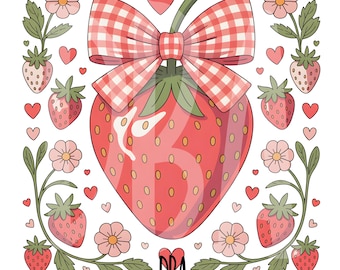 Boho-Erdbeer-Coquette (PNG) | Florale Sommer-Cliparts | Digitaler Download für Sticker, Drucke & Bastelarbeiten