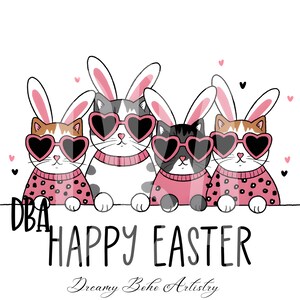 Joli chat de Pâques PNG, Clipart chat de Pâques, lapin PNG, chatons mignons, design en sublimation, chats de printemps, chat aquarelle, tshirt PNG, chat rose