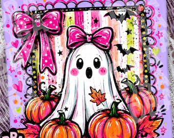 Fantasma con fiocco rosa PNG Coquette Halloween Zucca Autunno Maglietta Design