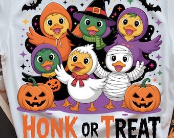 Toeter of behandel, png-bestand | Leuk shirtontwerp voor Halloween-gans | Spookachtige eend, png
