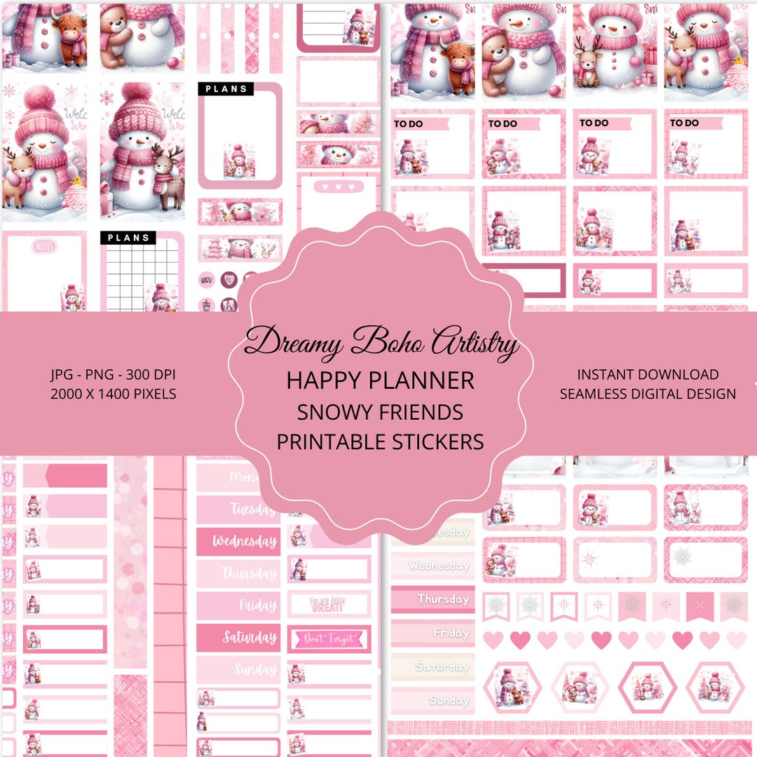 Snowy Friends Planner Stickers PNG | Winter Planners Sticker Kit ...