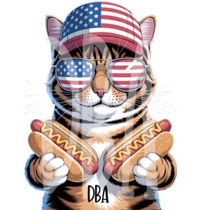 American Cat Funny png Sarcastisch 4 juli png, kat 4 juli png, Amerika png, Independence Day png, hotdog png, wild png